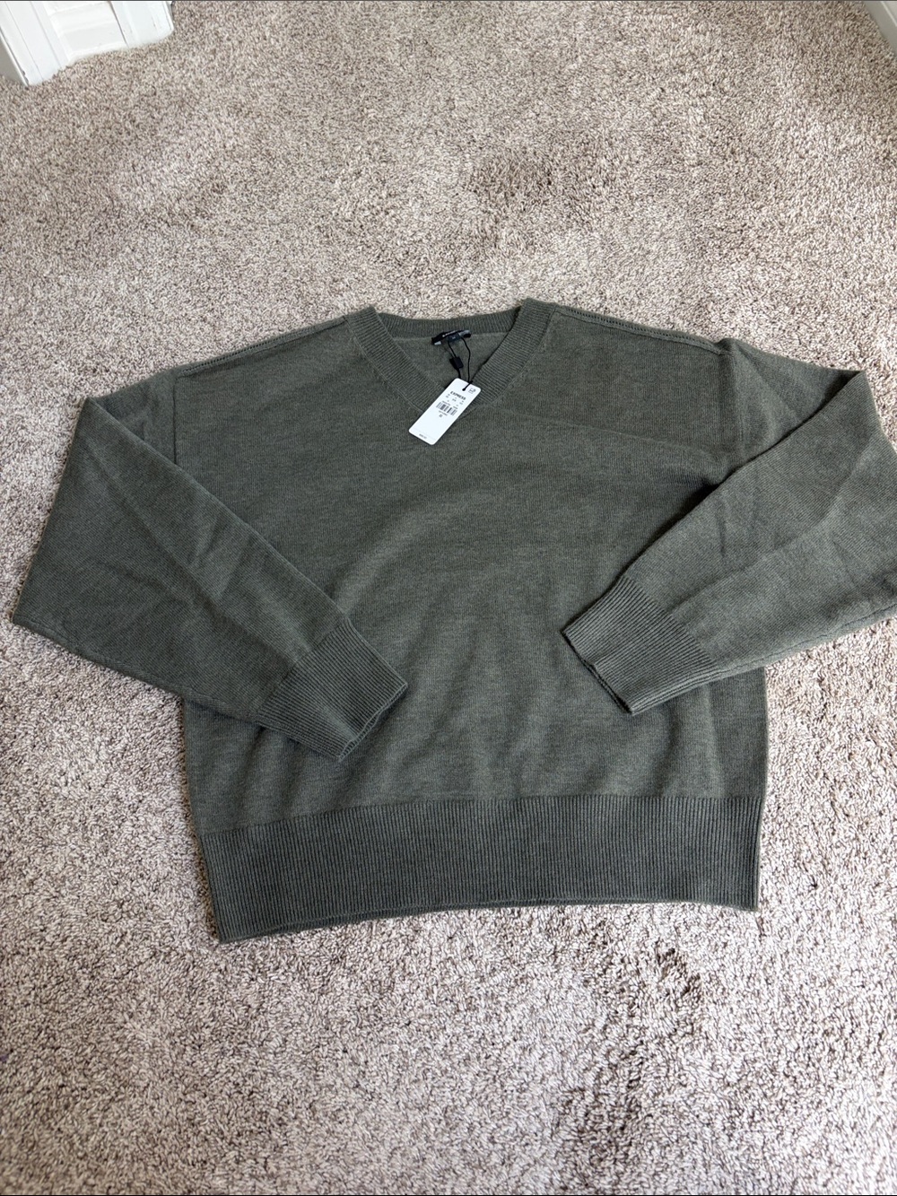Women’s V-Neck Sweater in Olive Green